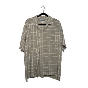 Mens Neutral Checkered Short Sleeve Button Up Shirt